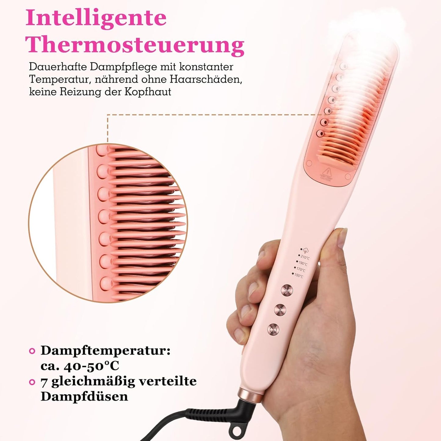 AraSyleon Dampf-Haarglätter Bürste 3-Temp Stufen PTC 30s Glättbürste Rosa