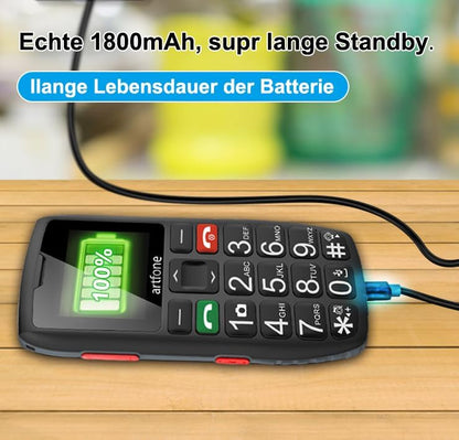 Artfone C1 Seniorenhandy ohne Vertrag,Mobiltelefon mit großen Tasten,GSM Dual,1,8 Zoll ,Schwarz