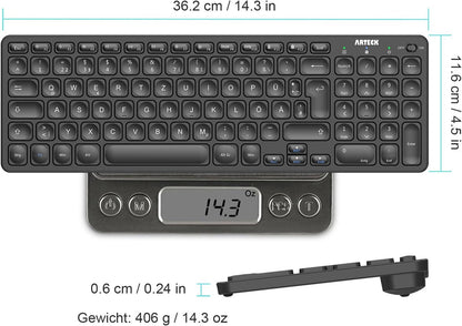 Arteck Kabellose Tastatur, Deutsches QWERTZ Layout 2,4 GHz Schwarz