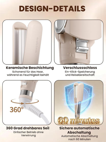 AraSyleon Welleneisen für Haare 22mm, PTC Schnellheizung 8 Stufen 140–210°C 60 Min. Rosa