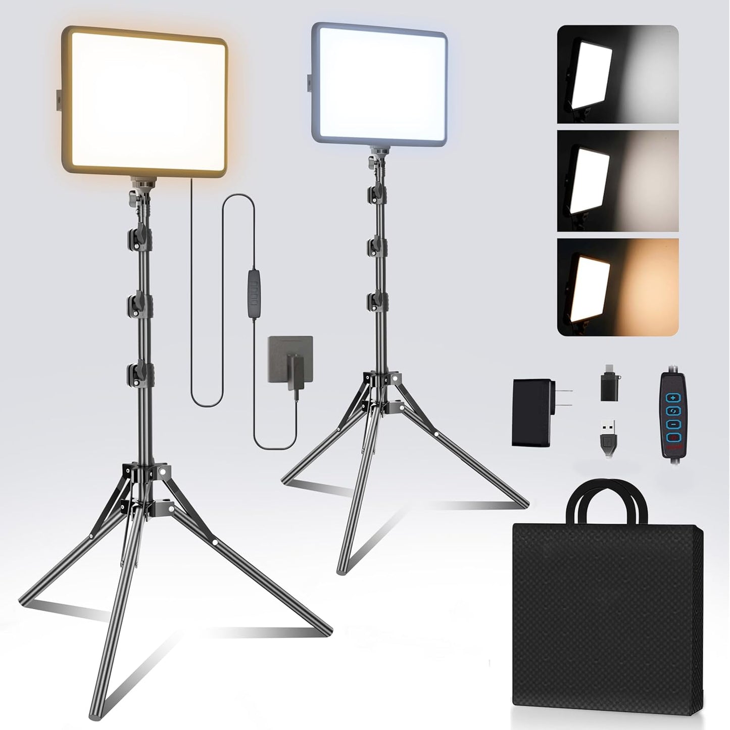 Arsoer Video Licht Set, 2-Pack 25x20 cm 15 W LED Studio Fotolicht, Dimmbares 2800–6500K Kamera Licht