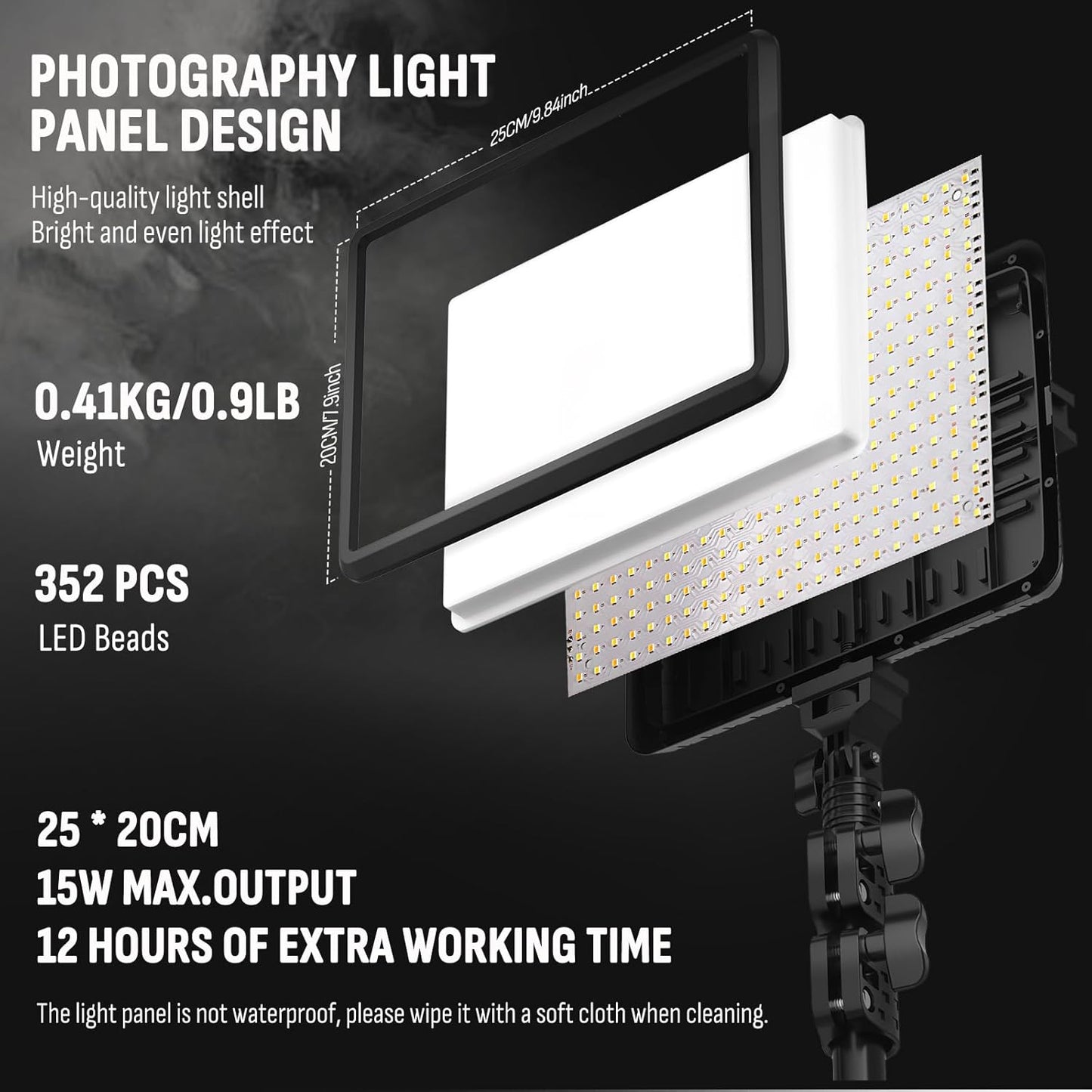 Arsoer Video Licht Set, 2-Pack 25x20 cm 15 W LED Studio Fotolicht, Dimmbares 2800–6500K Kamera Licht