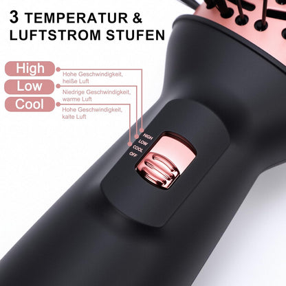 Arasyleon Reise Warmluftbürste, Föhnbürste mit 3 Temp 700W Rundbürstenföhn