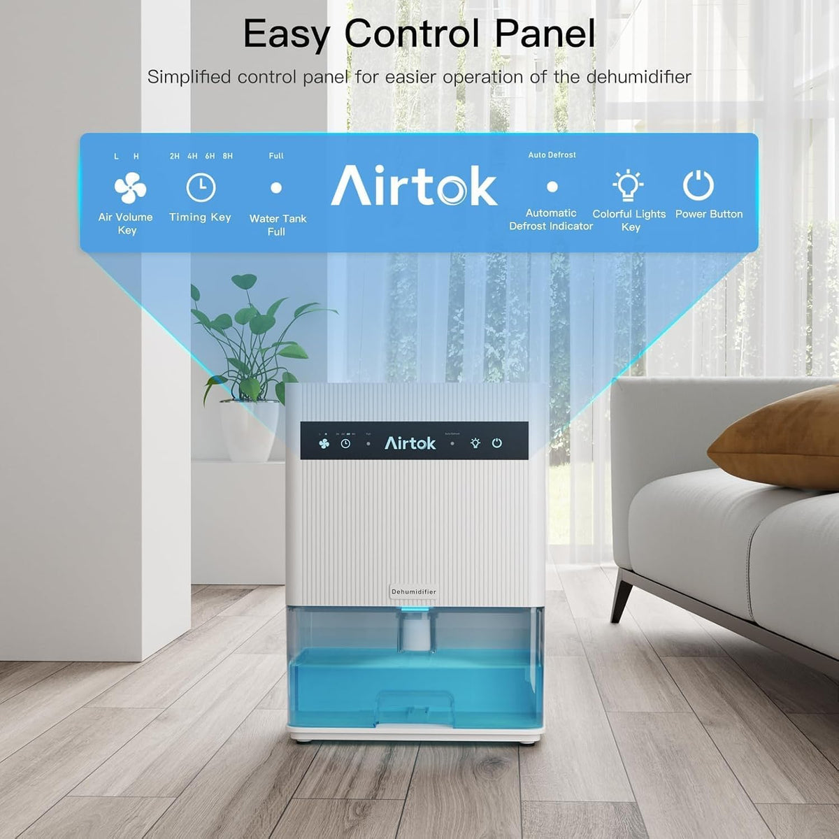 Airtok Luftentfeuchter, 3L Elektrisch (88㎡), leiser Raumentfeuchter mit Timer