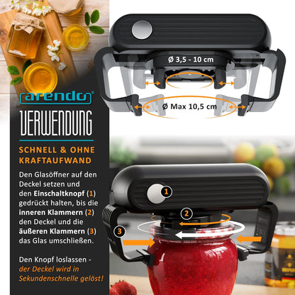 Arendo Automatischer Glasöffner, Elektrischer Deckelöffner Ouvre-bocal Noir