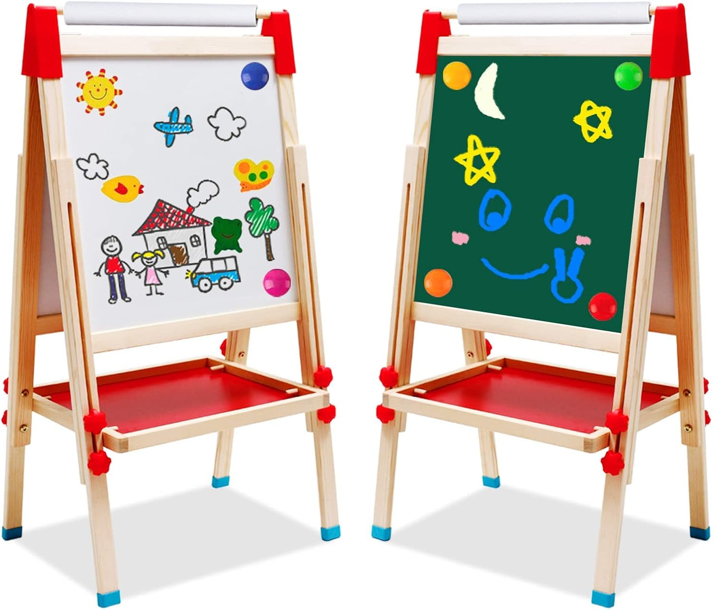 Bâton double face pour enfants Arkmiido avec table, tableau blanc et rouleau de papier pour cadeaux pour enfants, cadeaux de Noël (FBT04)