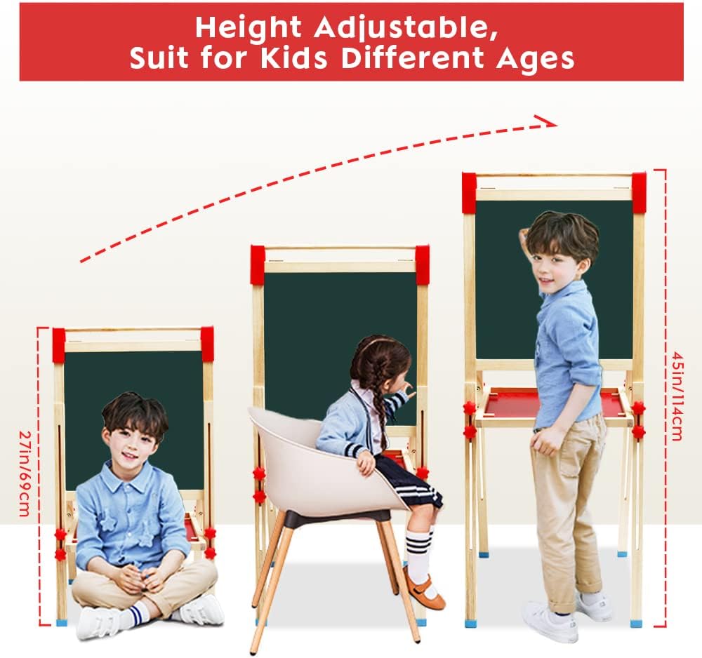 Bâton double face pour enfants Arkmiido avec table, tableau blanc et rouleau de papier pour cadeaux pour enfants, cadeaux de Noël (FBT04)
