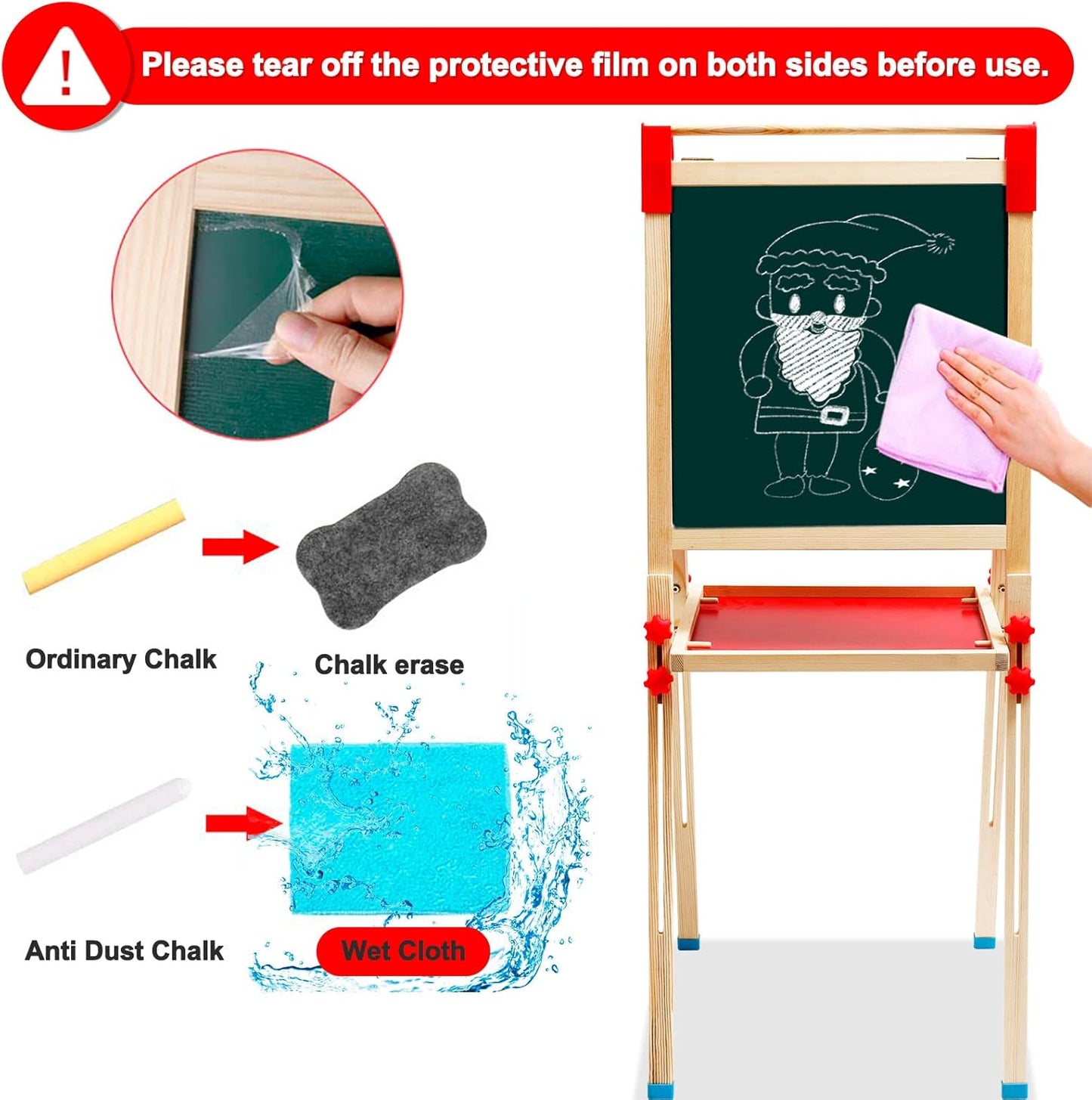 Bâton double face pour enfants Arkmiido avec table, tableau blanc et rouleau de papier pour cadeaux pour enfants, cadeaux de Noël (FBT04)