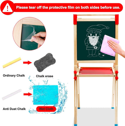 Bâton double face pour enfants Arkmiido avec table, tableau blanc et rouleau de papier pour cadeaux pour enfants, cadeaux de Noël (FBT04)
