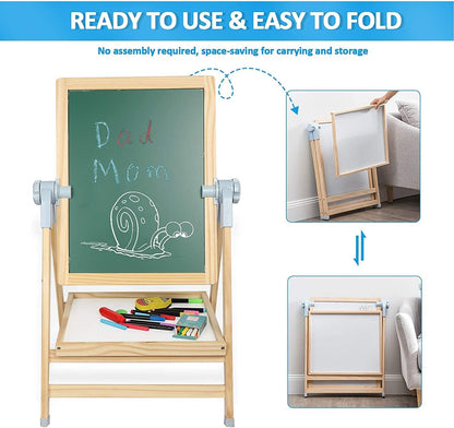 ARKMIIDO Kreidetafel für Kinder Holz Standtafel Schreibtafel Schultafel Faltbare,doppelseitiges,höhenverstellbare