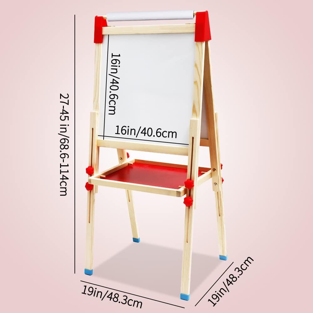 Bâton double face pour enfants Arkmiido avec table, tableau blanc et rouleau de papier pour cadeaux pour enfants, cadeaux de Noël (FBT04)
