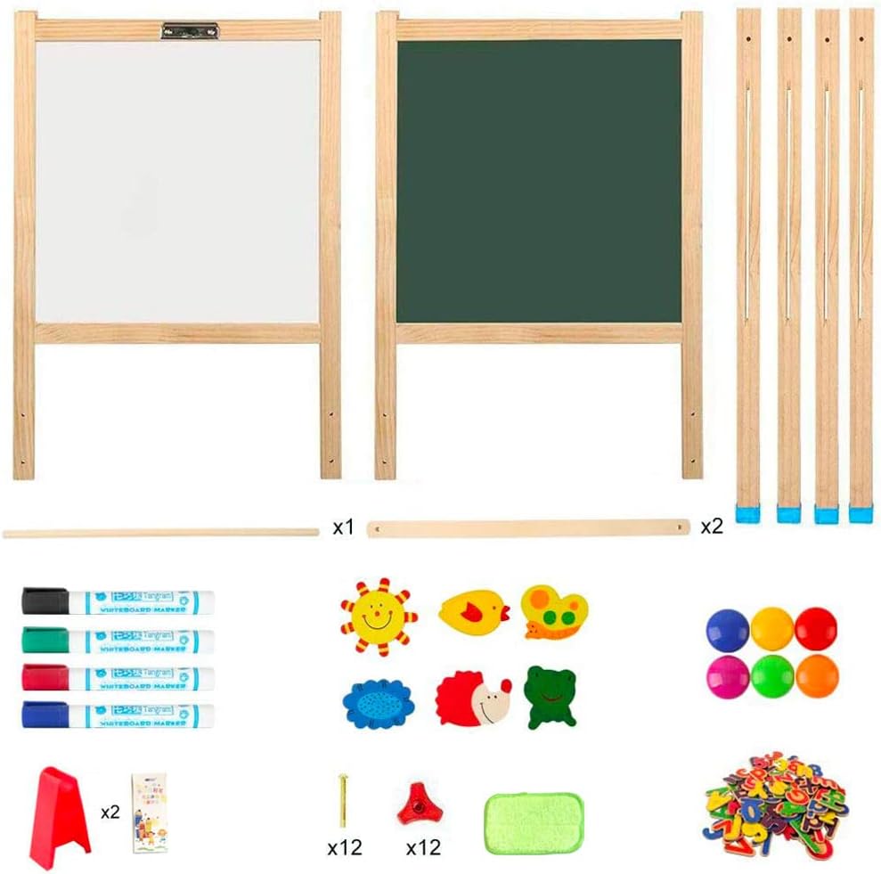 Bâton double face pour enfants Arkmiido avec table, tableau blanc et rouleau de papier pour cadeaux pour enfants, cadeaux de Noël (FBT04)