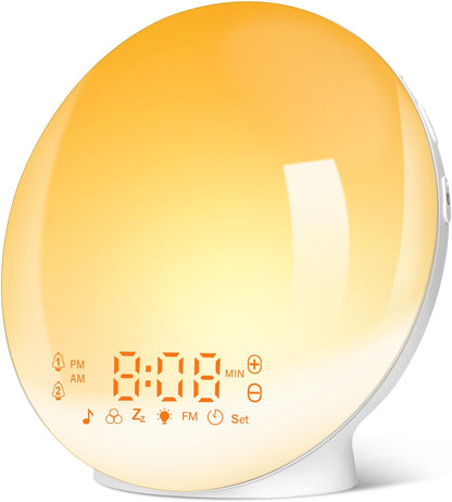 Tageslichtwecker Lichtwecker Wake up Light,Wecker Radio, 2 Alarmen Snooze 11 Farblicht