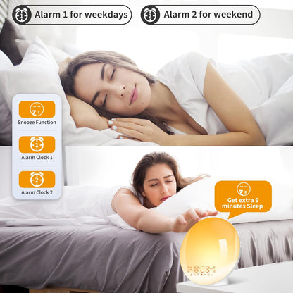 Tageslichtwecker Lichtwecker Wake up Light,Wecker Radio, 2 Alarmen Snooze 11 Farblicht