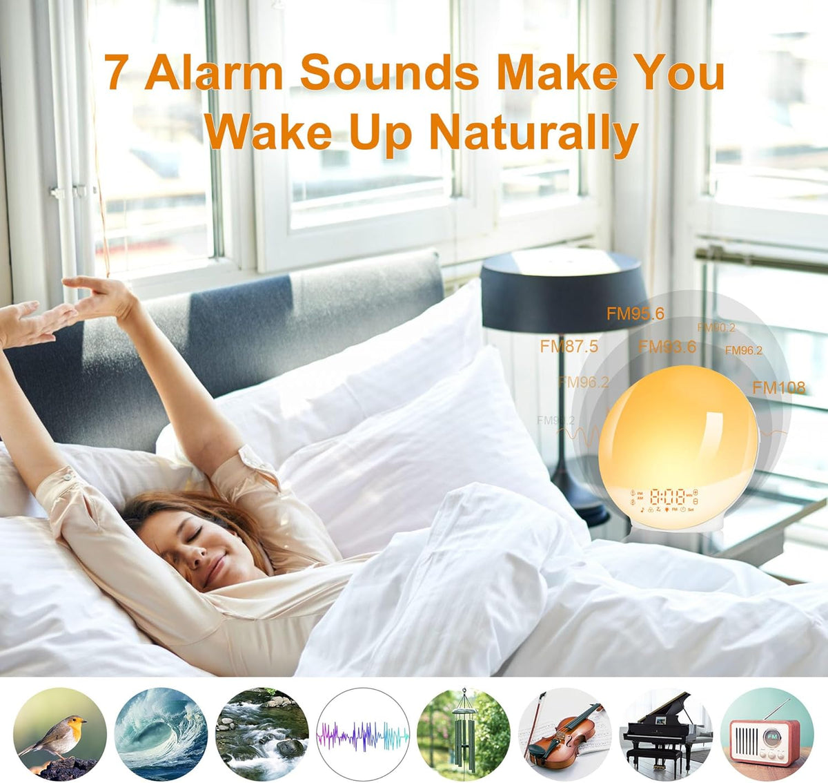 Tageslichtwecker Lichtwecker Wake up Light,Wecker Radio, 2 Alarmen Snooze 11 Farblicht