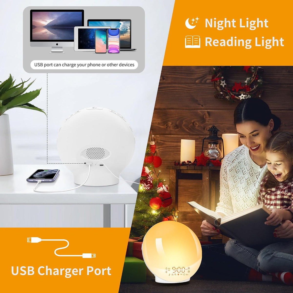 Tageslichtwecker Lichtwecker Wake up Light,Wecker Radio, 2 Alarmen Snooze 11 Farblicht