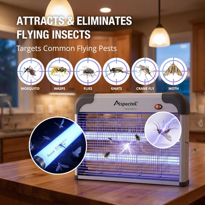 ASPECTEK Elektrischer Insektenvernichter 20W 2800V – UV Mückenfalle& Fliegenfalle