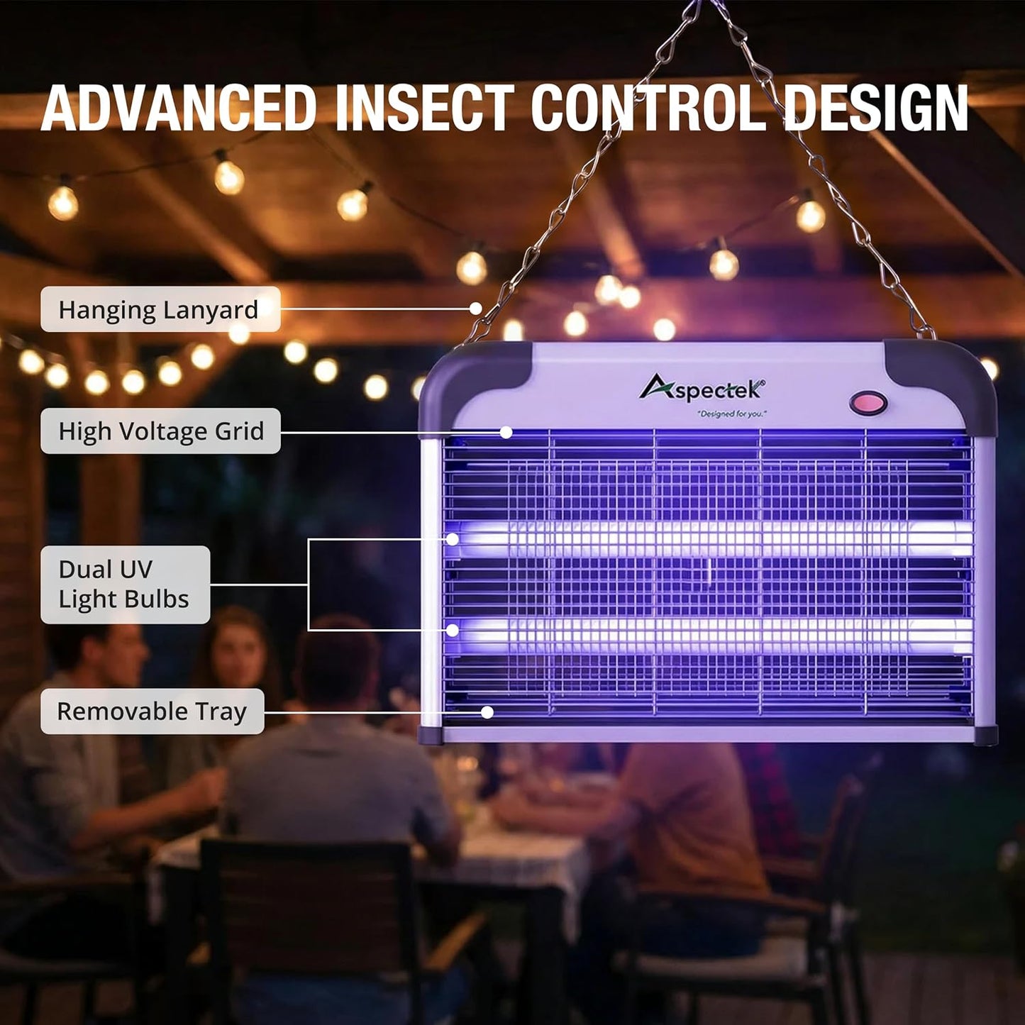 ASPECTEK Elektrischer Insektenvernichter 20W 2800V – UV Mückenfalle& Fliegenfalle
