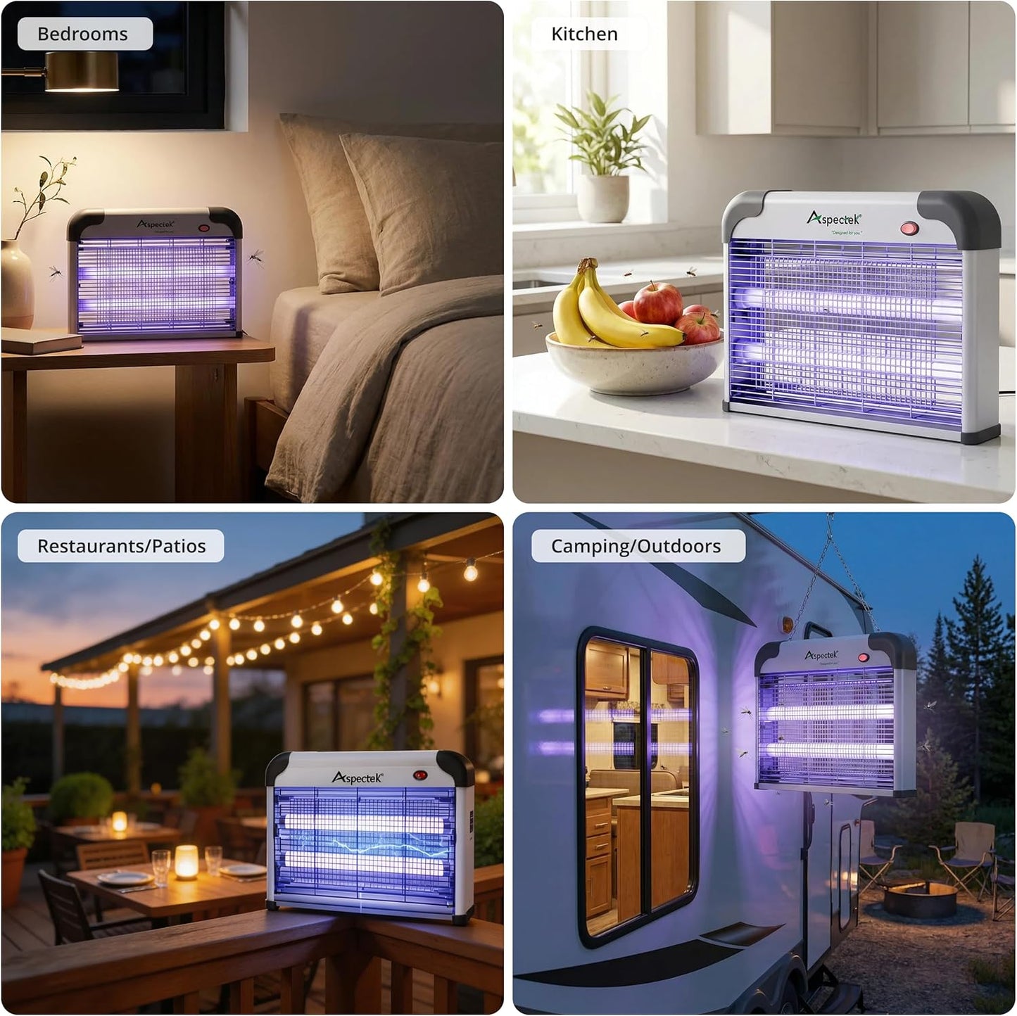 ASPECTEK Elektrischer Insektenvernichter 20W 2800V – UV Mückenfalle& Fliegenfalle