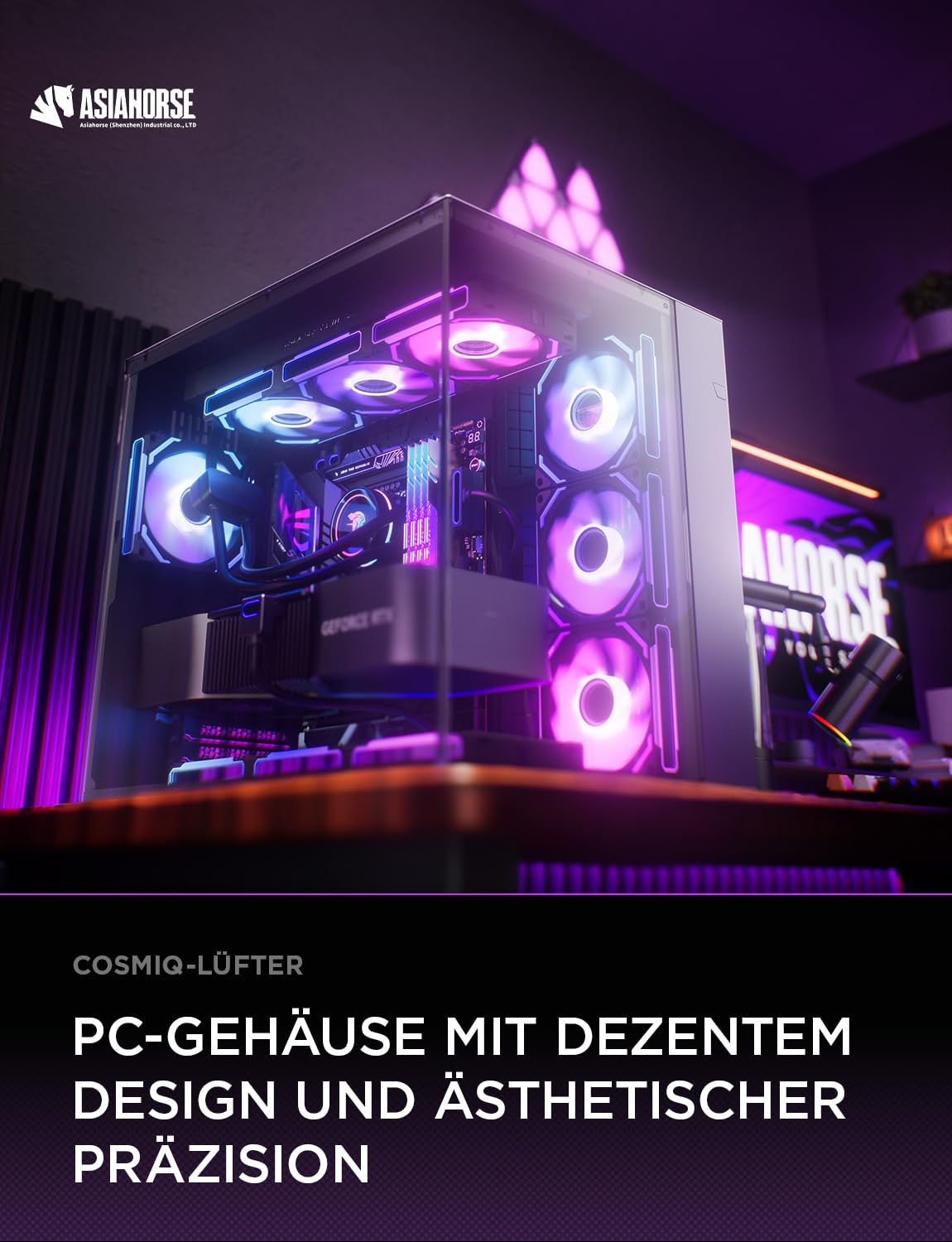 AsiaHorse COSMIQ RGB PC Lüfter 120MM Gehäuselüfter 3 Stück, ARGB Schwarz