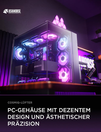 AsiaHorse COSMIQ RGB PC Lüfter 120MM Gehäuselüfter 3 Stück, ARGB Schwarz