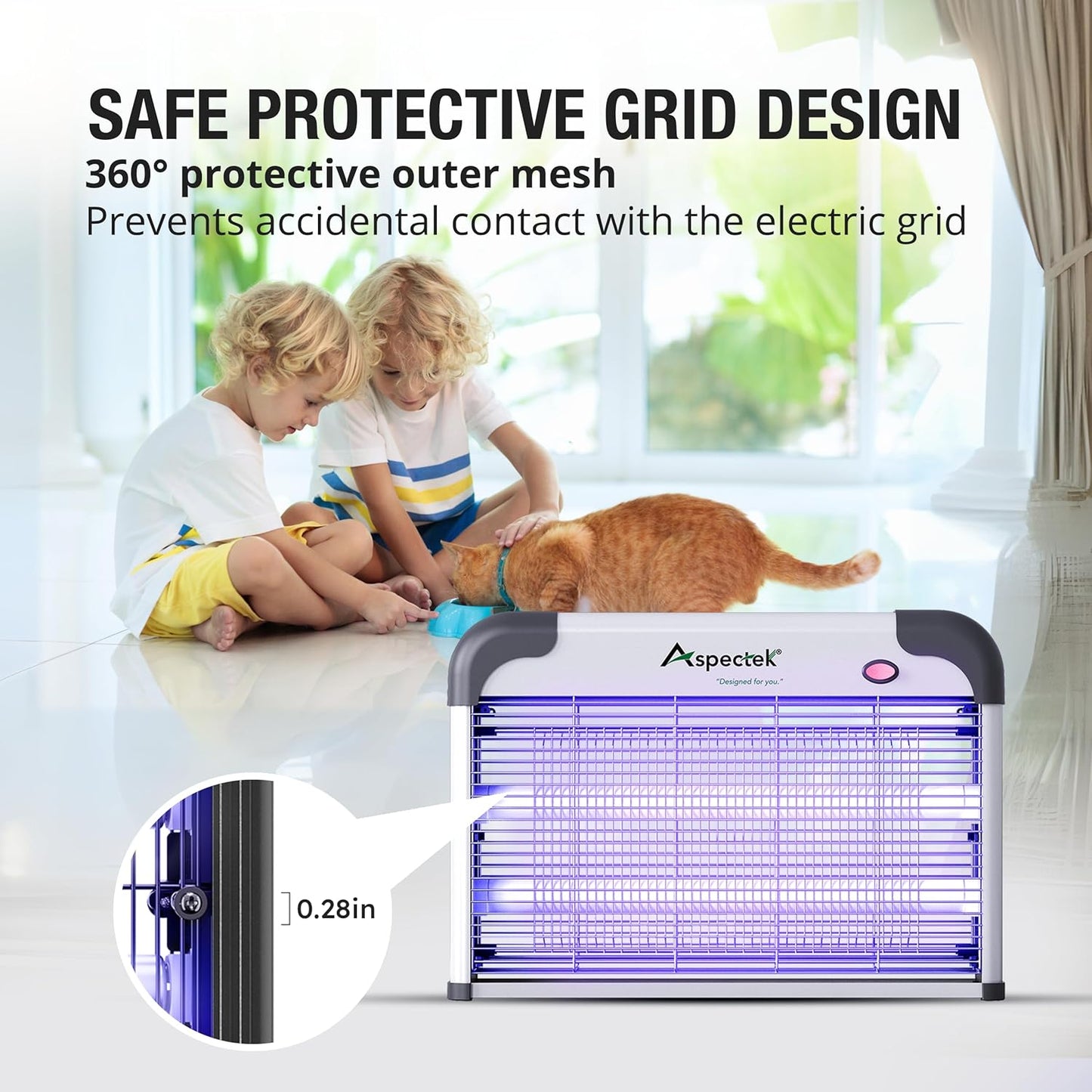 ASPECTEK Elektrischer Insektenvernichter 20W 2800V – UV Mückenfalle& Fliegenfalle