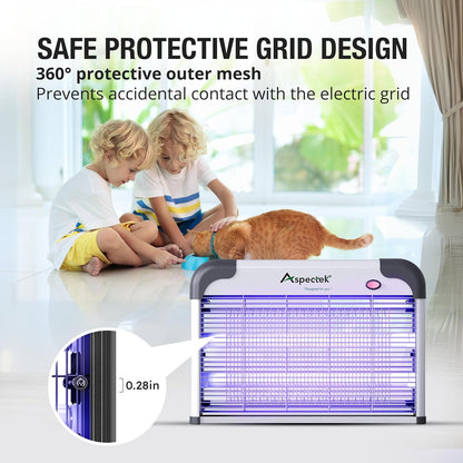 ASPECTEK Elektrischer Insektenvernichter 20W 2800V – UV Mückenfalle& Fliegenfalle