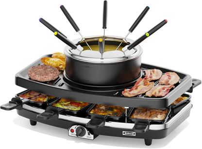 Atbod Elektrisches Fondue-Topf-Set, elektrischer Indoor-Raclette-Tischgrill für 8 Personen,