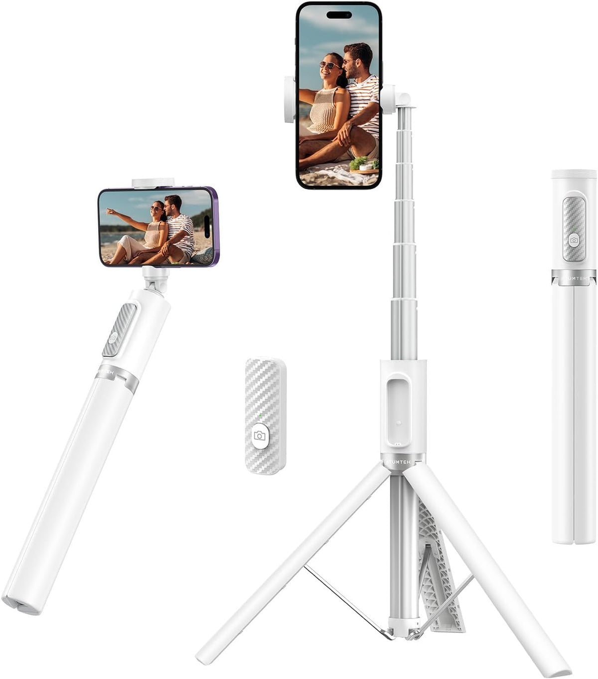 ATUMTEK Selfie Stick Stativ Bluetooth 140cm, für Smartphone mit Fernbedienung Weiß