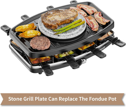 Atbod Elektrisches Fondue-Topf-Set, elektrischer Indoor-Raclette-Tischgrill für 8 Personen,