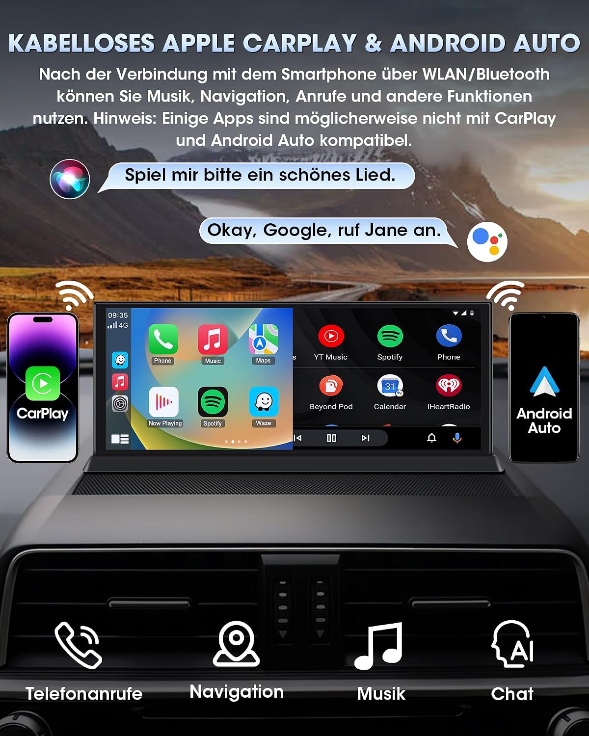 11,26 Zoll CarplayDisplay & Android Auto mit Stehender Halterung mit IPS Touchscreen,