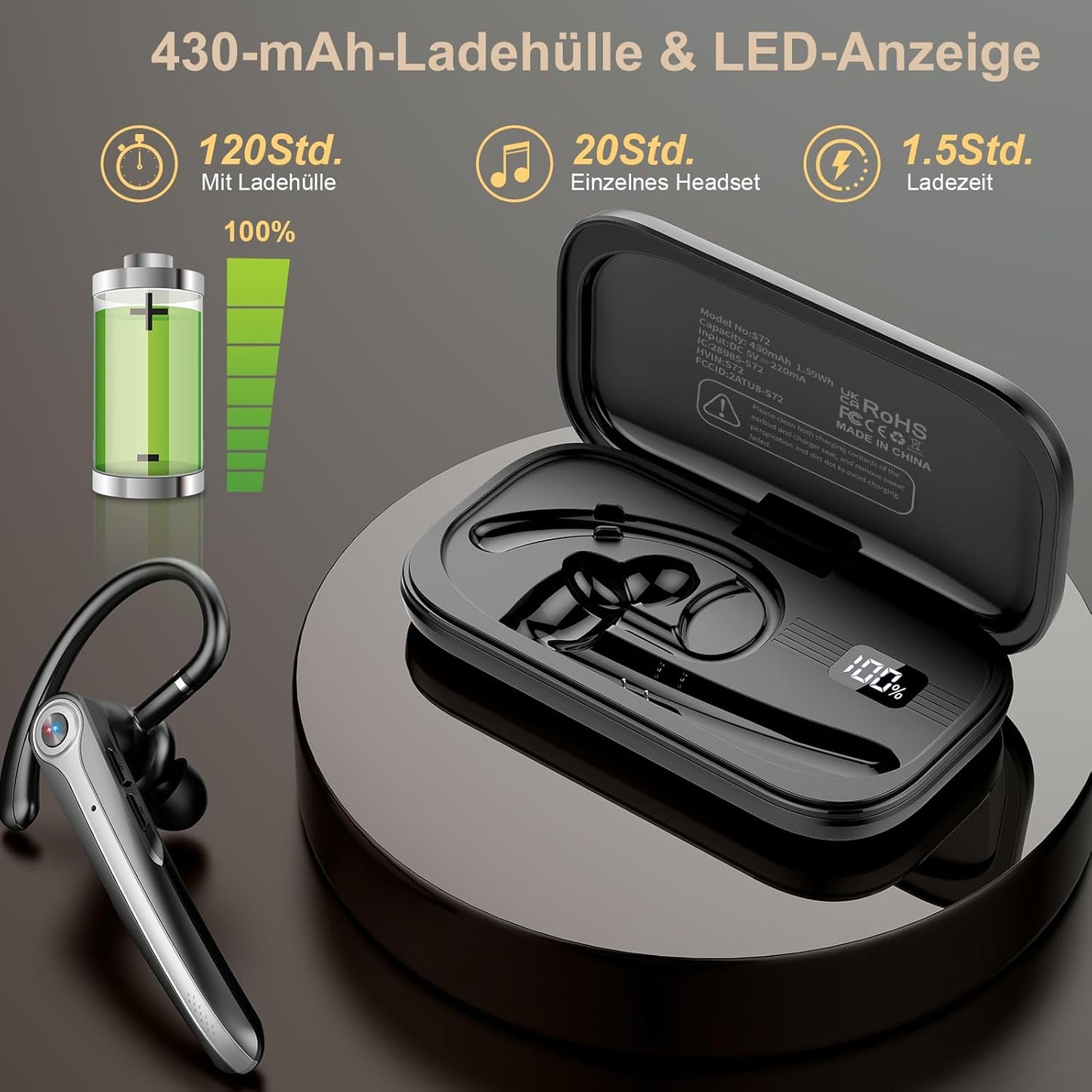 Atheewon S72 Bluetooth Headset V5.4 Freisprech mit CVC 8.0 und ENC Dual Mikrofon