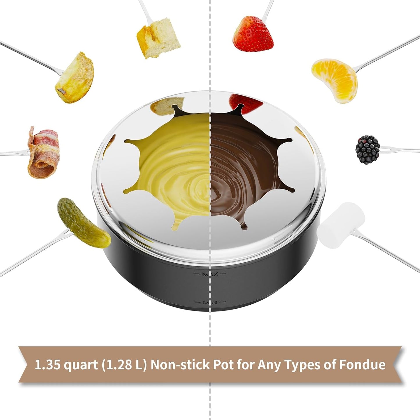 Atbod Elektrisches Fondue-Topf-Set, elektrischer Indoor-Raclette-Tischgrill für 8 Personen,
