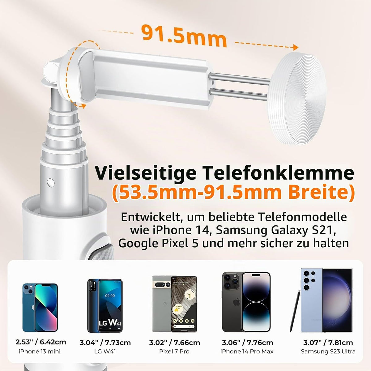 ATUMTEK Selfie Stick Stativ Bluetooth 140cm, für Smartphone mit Fernbedienung Weiß