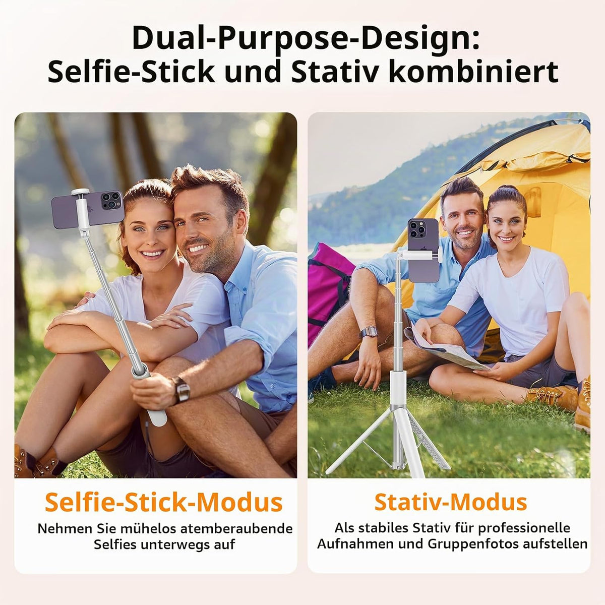 ATUMTEK Selfie Stick Stativ Bluetooth 140cm, für Smartphone mit Fernbedienung Weiß