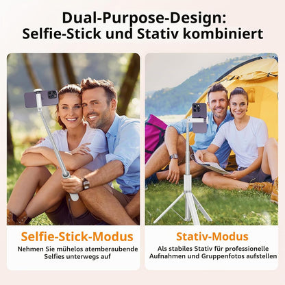 ATUMTEK Selfie Stick Stativ Bluetooth 140cm, für Smartphone mit Fernbedienung Weiß