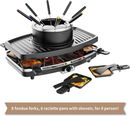 Atbod Elektrisches Fondue-Topf-Set, elektrischer Indoor-Raclette-Tischgrill für 8 Personen,