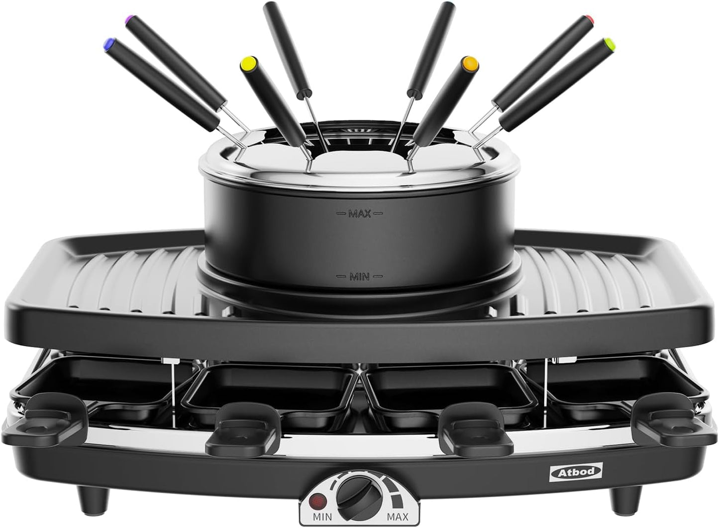 Atbod Elektrisches Fondue-Topf-Set, elektrischer Indoor-Raclette-Tischgrill für 8 Personen,