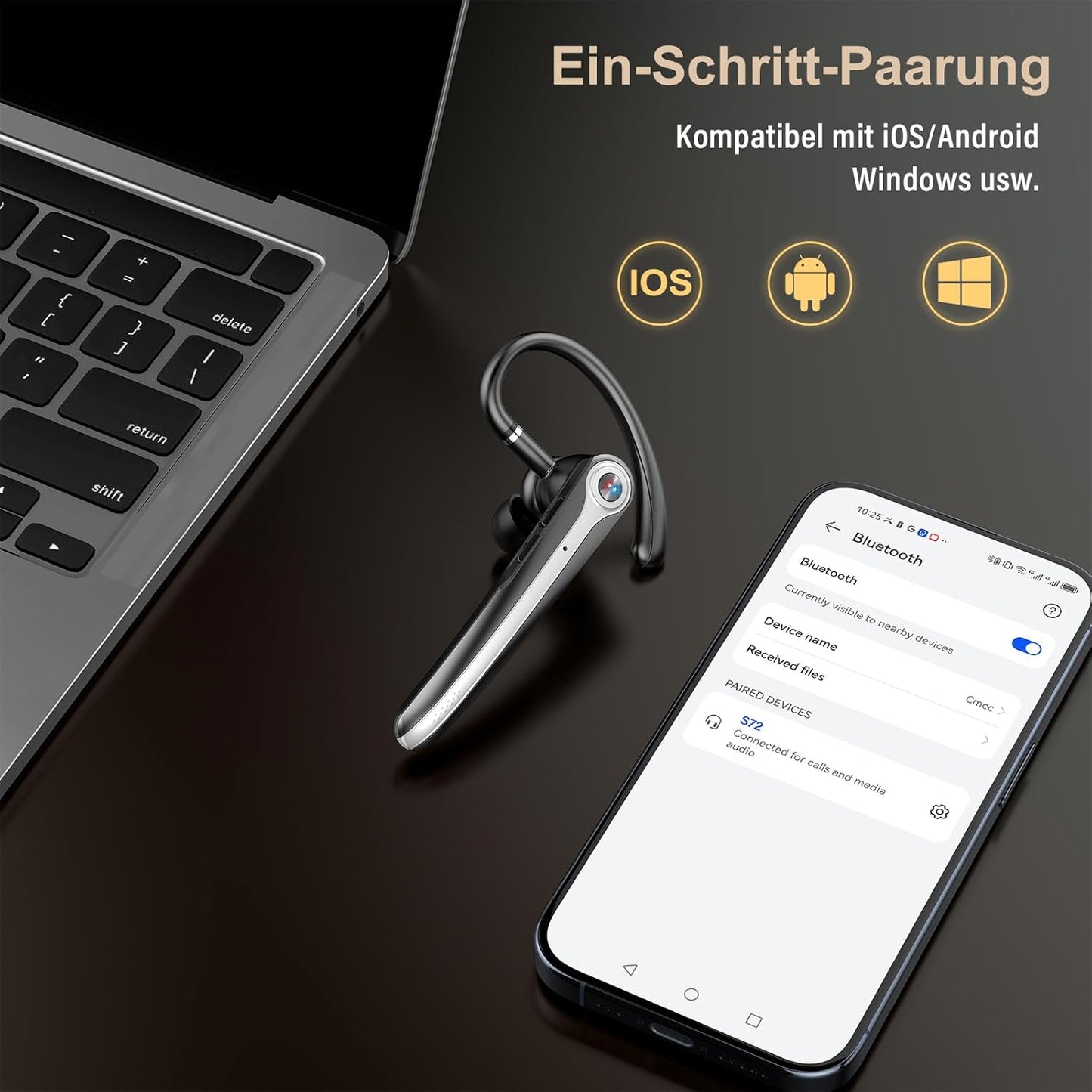Atheewon S72 Bluetooth Headset V5.4 Freisprech mit CVC 8.0 und ENC Dual Mikrofon