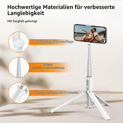 ATUMTEK Selfie Stick Stativ Bluetooth 140cm, für Smartphone mit Fernbedienung Weiß