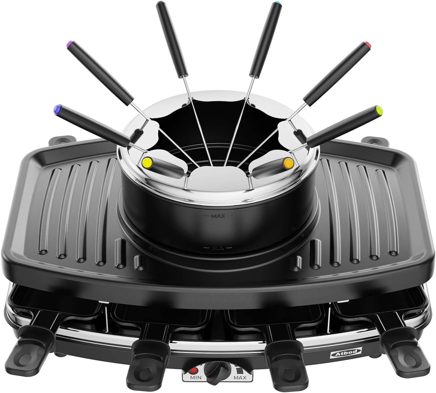 Atbod Elektrisches Fondue-Topf-Set, elektrischer Indoor-Raclette-Tischgrill für 8 Personen,