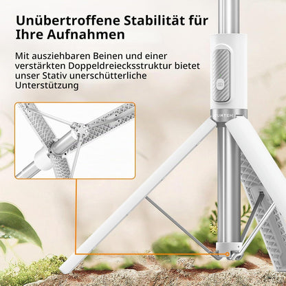 ATUMTEK Selfie Stick Stativ Bluetooth 140cm, für Smartphone mit Fernbedienung Weiß