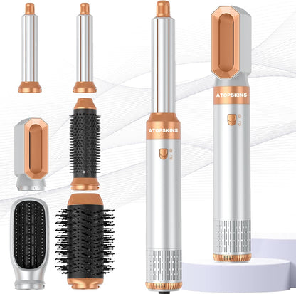 Atopskins Hair styler 6 in 1 Air styler mit Hairstyler Föhnbürste Warmluftbürste Haartrockner Lockenstab, Glättbürste