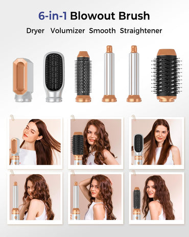 Atopskins Hair styler 6 in 1 Air styler mit Hairstyler Föhnbürste Warmluftbürste Haartrockner Lockenstab, Glättbürste