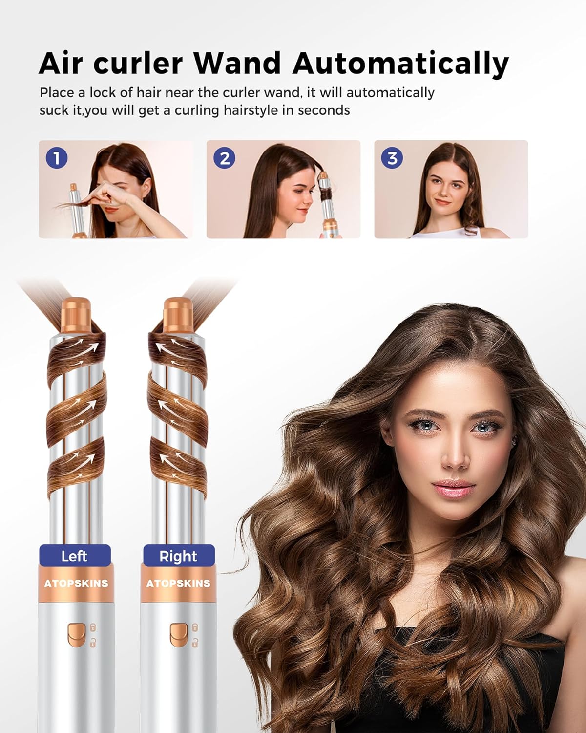 Atopskins Hair styler 6 in 1 Air styler mit Hairstyler Föhnbürste Warmluftbürste Haartrockner Lockenstab, Glättbürste