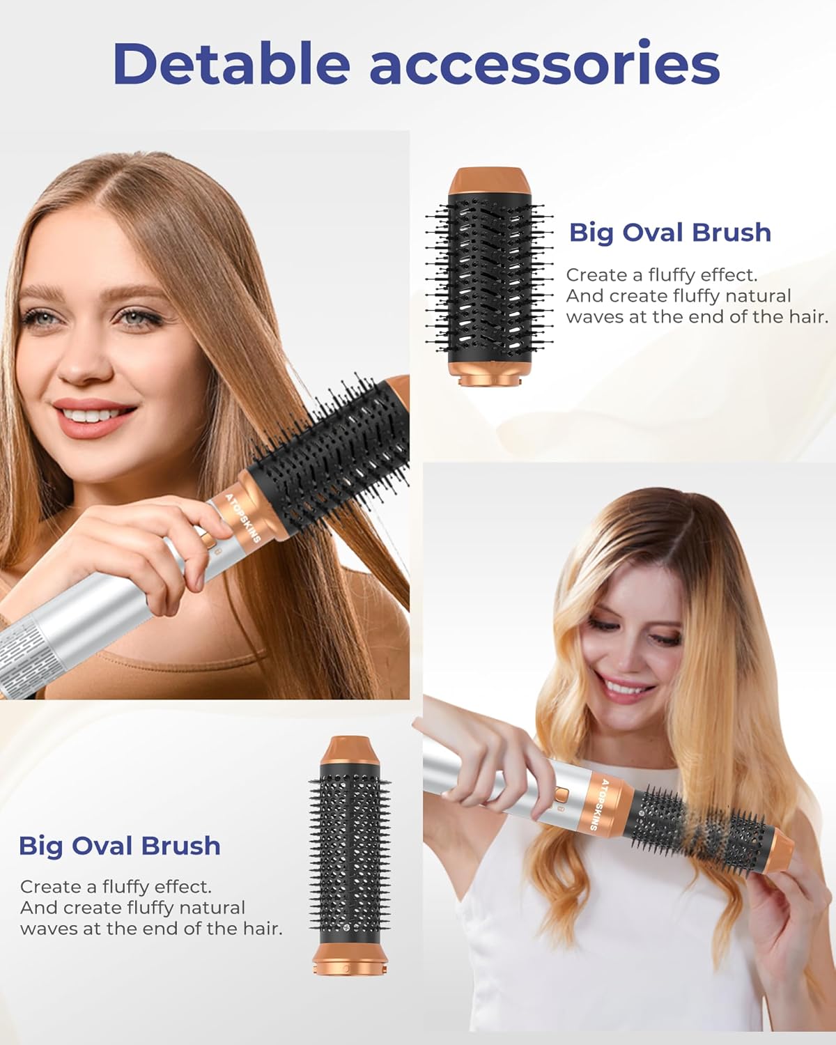 Atopskins Hair styler 6 in 1 Air styler mit Hairstyler Föhnbürste Warmluftbürste Haartrockner Lockenstab, Glättbürste