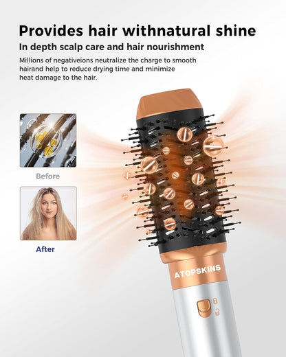 Atopskins Hair styler 6 in 1 Air styler mit Hairstyler Föhnbürste Warmluftbürste Haartrockner Lockenstab, Glättbürste