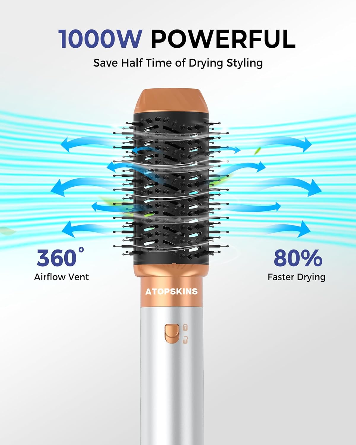 Atopskins Hair styler 6 in 1 Air styler mit Hairstyler Föhnbürste Warmluftbürste Haartrockner Lockenstab, Glättbürste