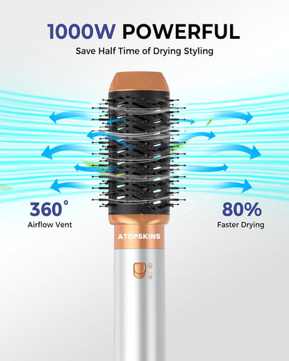 Atopskins Hair styler 6 in 1 Air styler mit Hairstyler Föhnbürste Warmluftbürste Haartrockner Lockenstab, Glättbürste