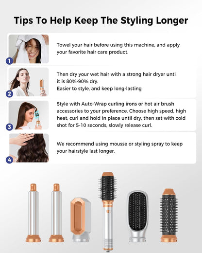 Atopskins Hair styler 6 in 1 Air styler mit Hairstyler Föhnbürste Warmluftbürste Haartrockner Lockenstab, Glättbürste